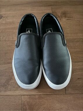 Vans Black Slip-On Perforated Leather Sneakers with White Sole